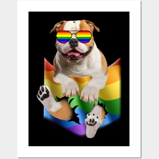 Bulldog In Pocket LGBT Pride Flag For Dog Lovers Posters and Art